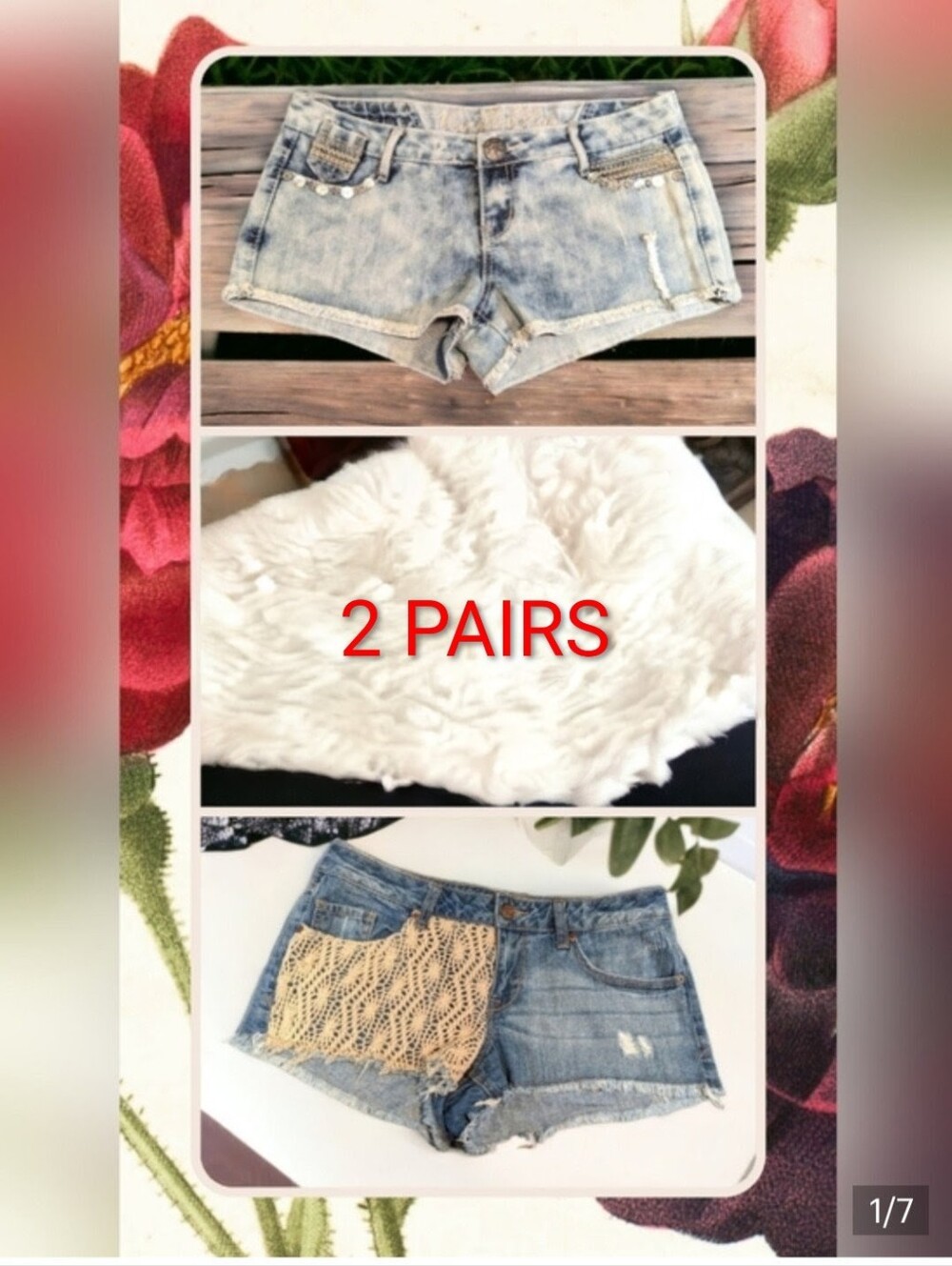 Women’s Embellished Denim Shorts Set Of 2 - Size 9- Distressed - Cotton Blend